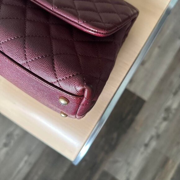 Authentic CHANEL Caviar Lizard Embossed Quilted Small Coco Handle Flap Burgundy - Picture 12 of 14